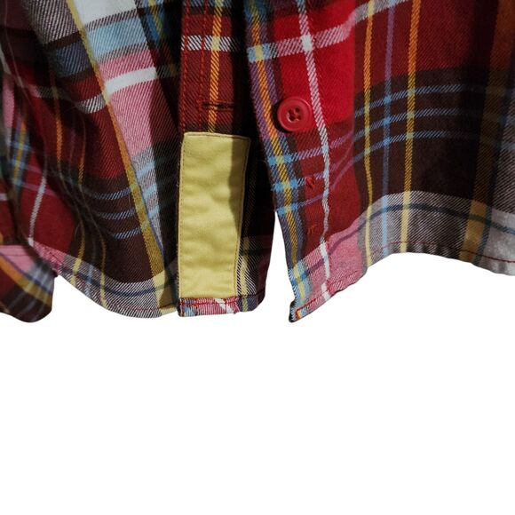 Duluth Trading Co. Flannel Shirt Red Plaid Roll Tab Sleeves Pockets Womens L - Picture 8 of 10